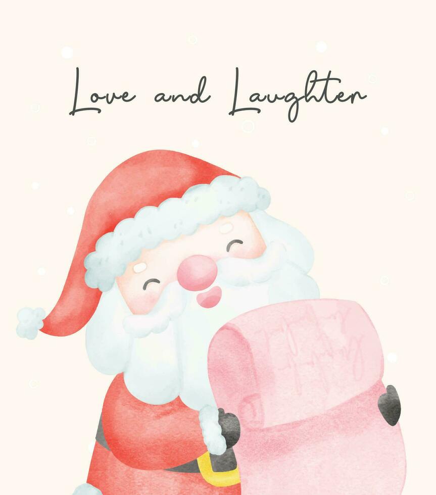 Cute happy Santa Claus with name list artoon character Watercolor Art idea for greeting card. vector