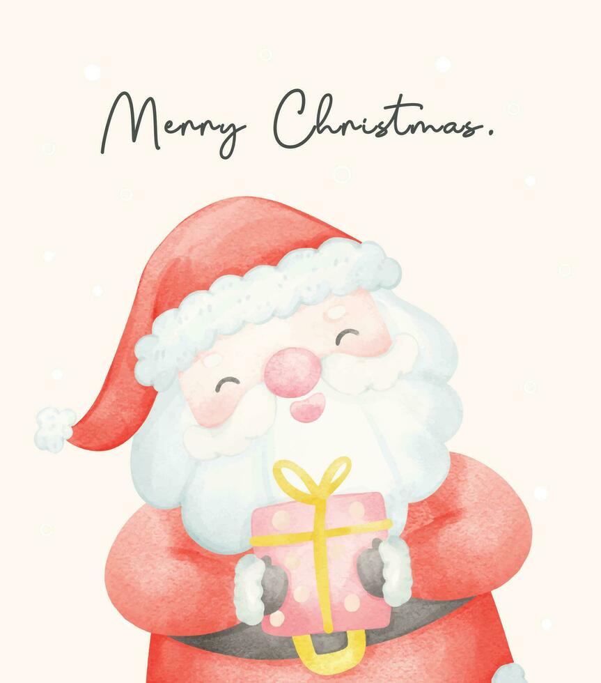 Cute Santa Claus with gifts cartoon character Watercolor Art idea for greeting card. vector