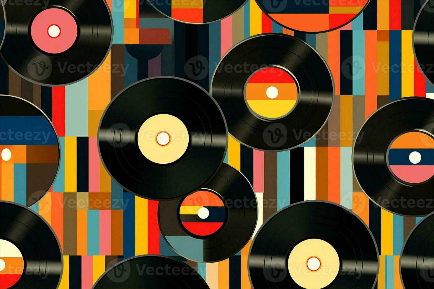 Vinyl party seamless backdrop design musical round vintage disco pattern sound retro record photo