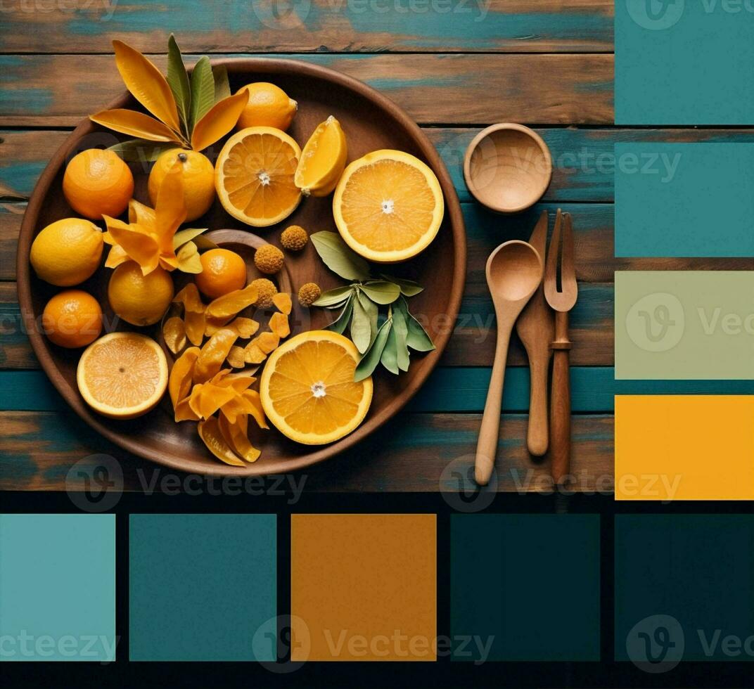 Color orange citrus background yellow table sweet fruits nature food cut photo