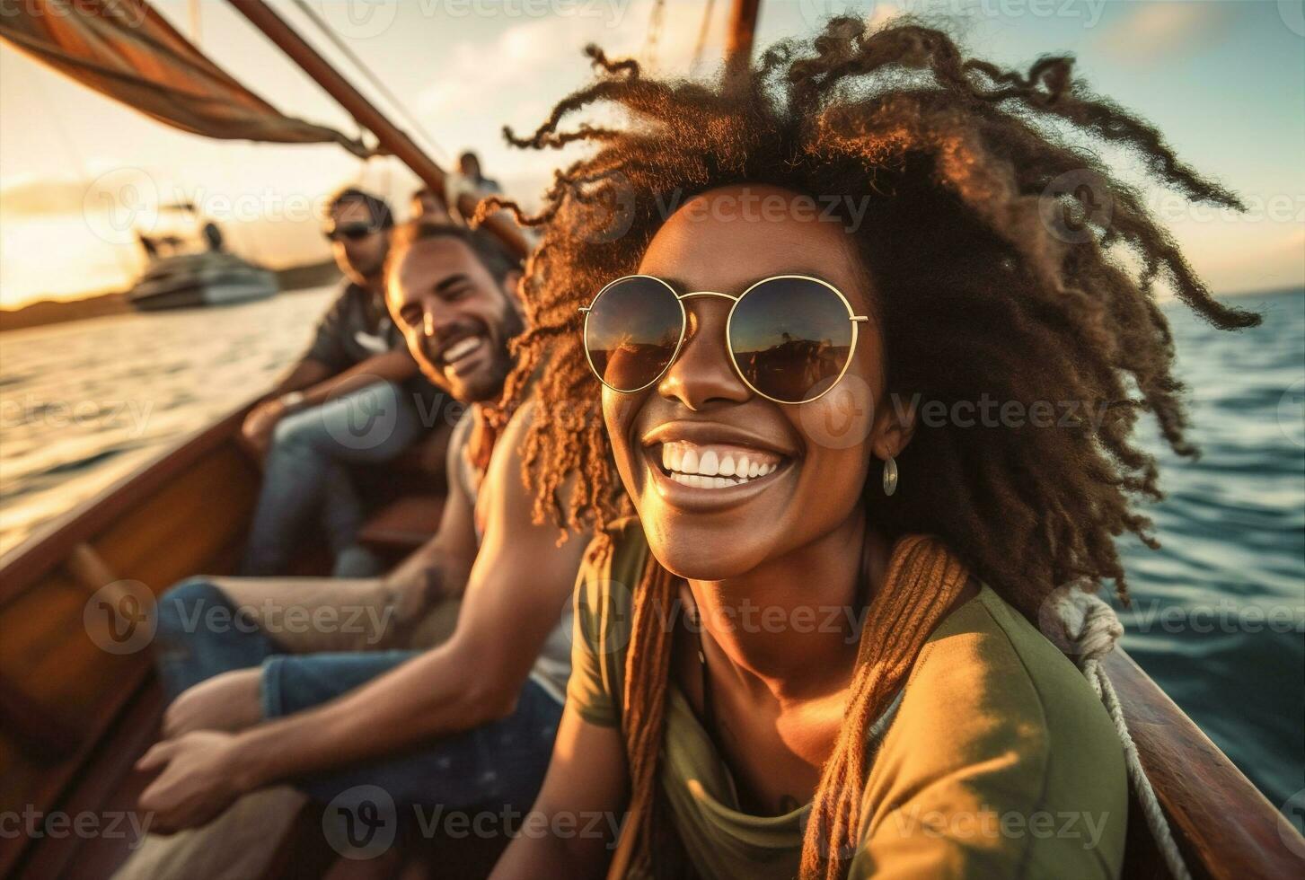 lifestyle friends cheerful yacht happy journey women young summer boat trip. Generative AI. photo