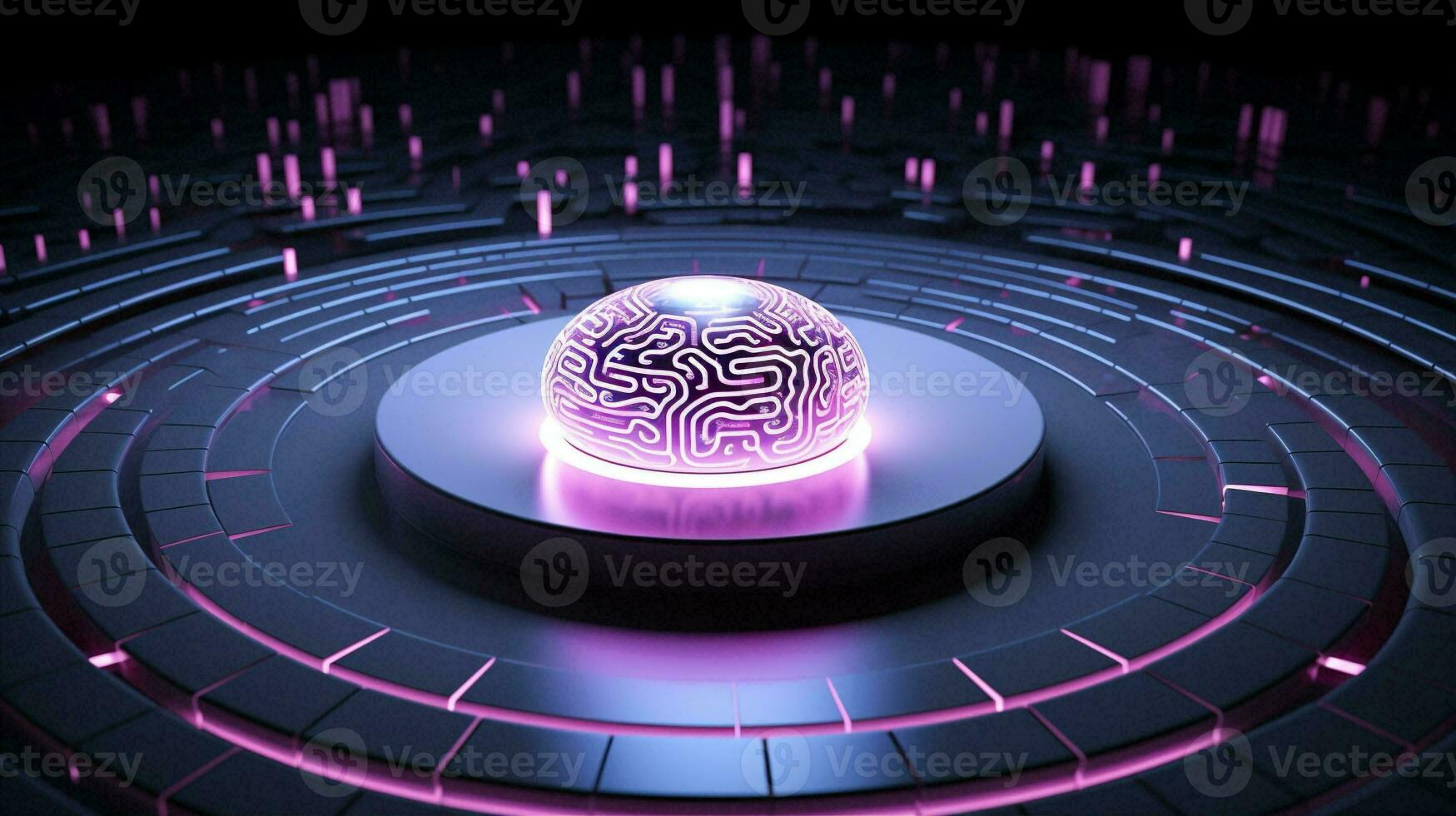 Connection technology concept digital brain neon intelligence abstract artificial science pink photo