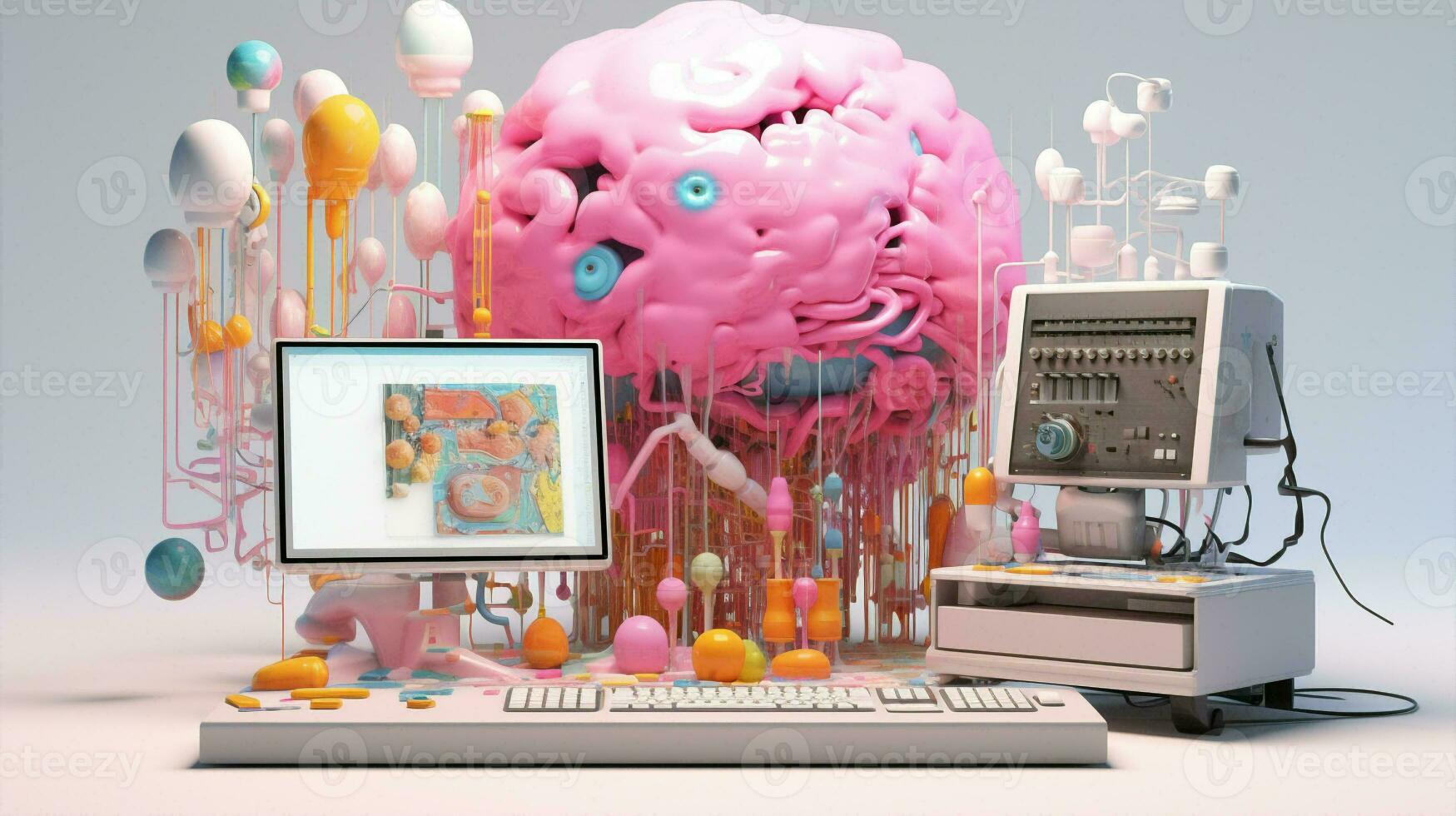 Concept innovation artificial technology brain pink science digital neon intelligence abstract photo