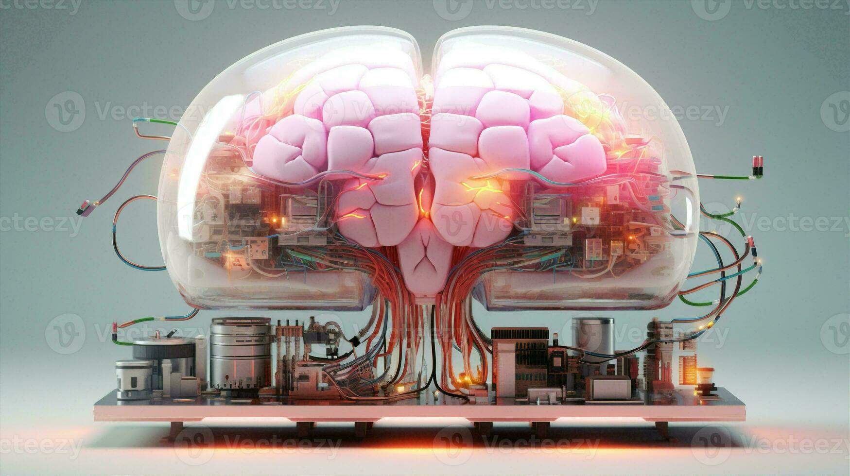 Science neon machine abstract technology intelligence concept digital artificial pink learning brain photo