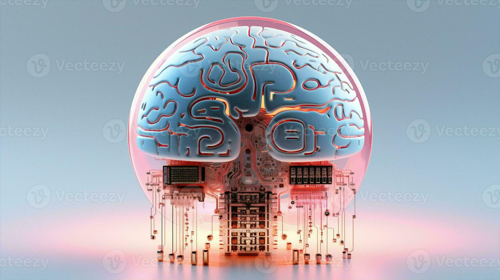 Science technology intelligence abstract cyberspace pink digital circuit artificial human neon concept brain photo