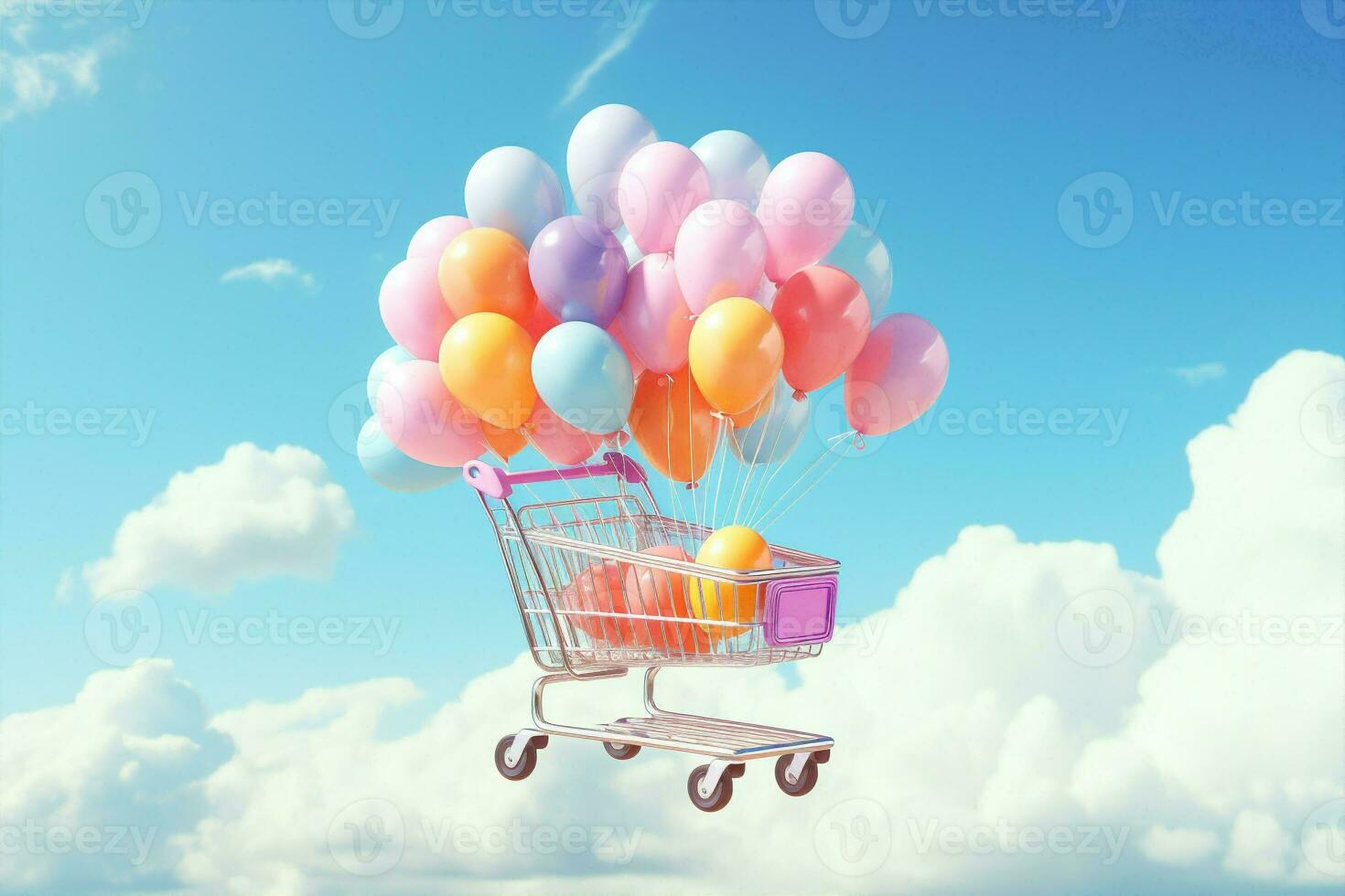 Sale commerce shopping concept buy background trolley colorful purchase marketing present basket cart ribbon photo