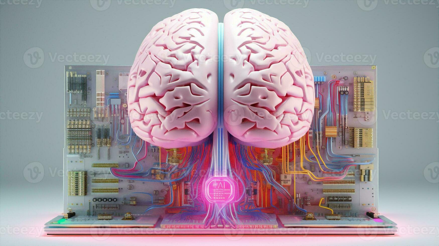 Artificial engineering digital pink neon network science abstract concept brain intelligence technology photo