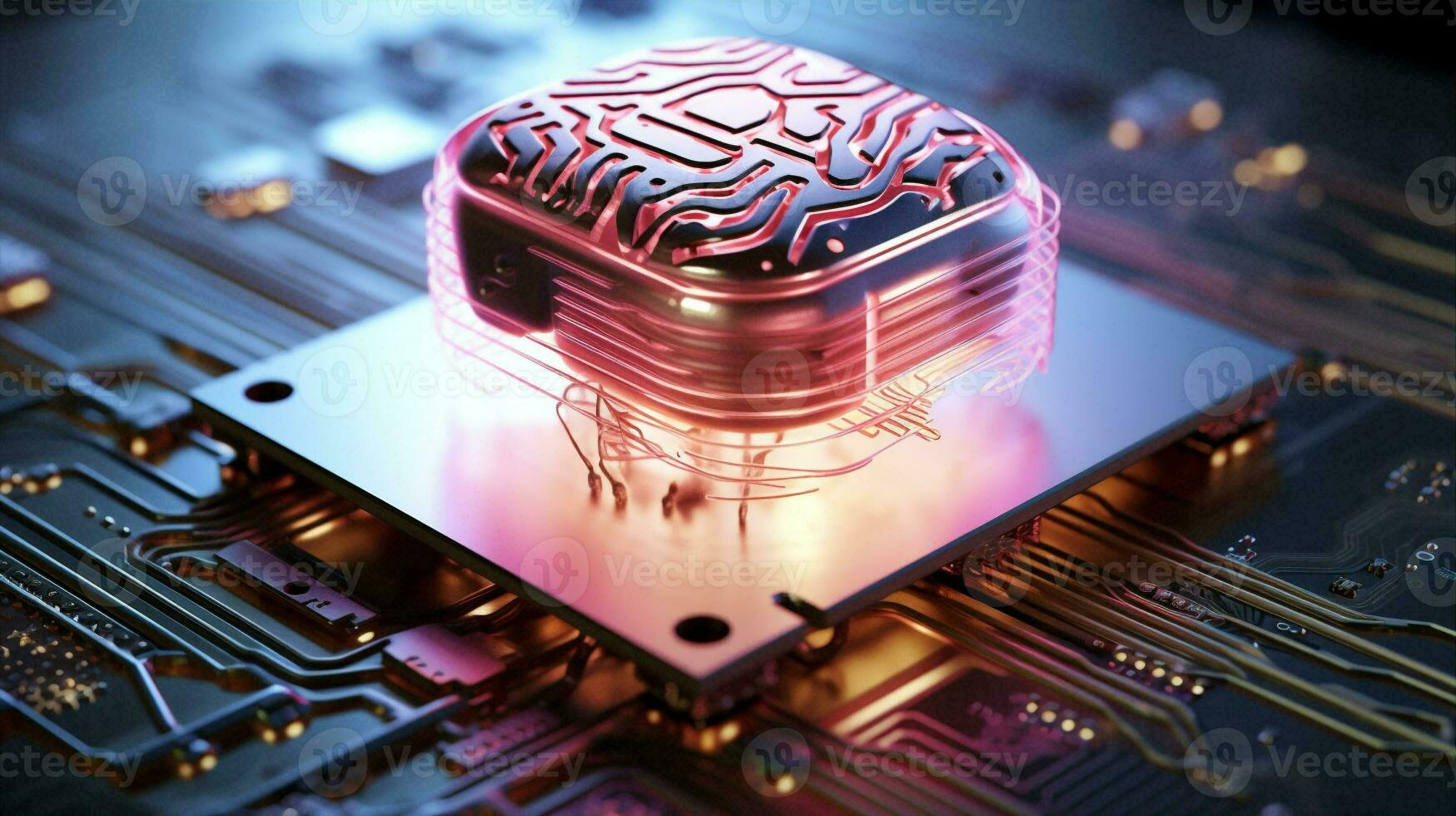 Concept pink robot artificial science intelligence technology abstract neon brain digital photo