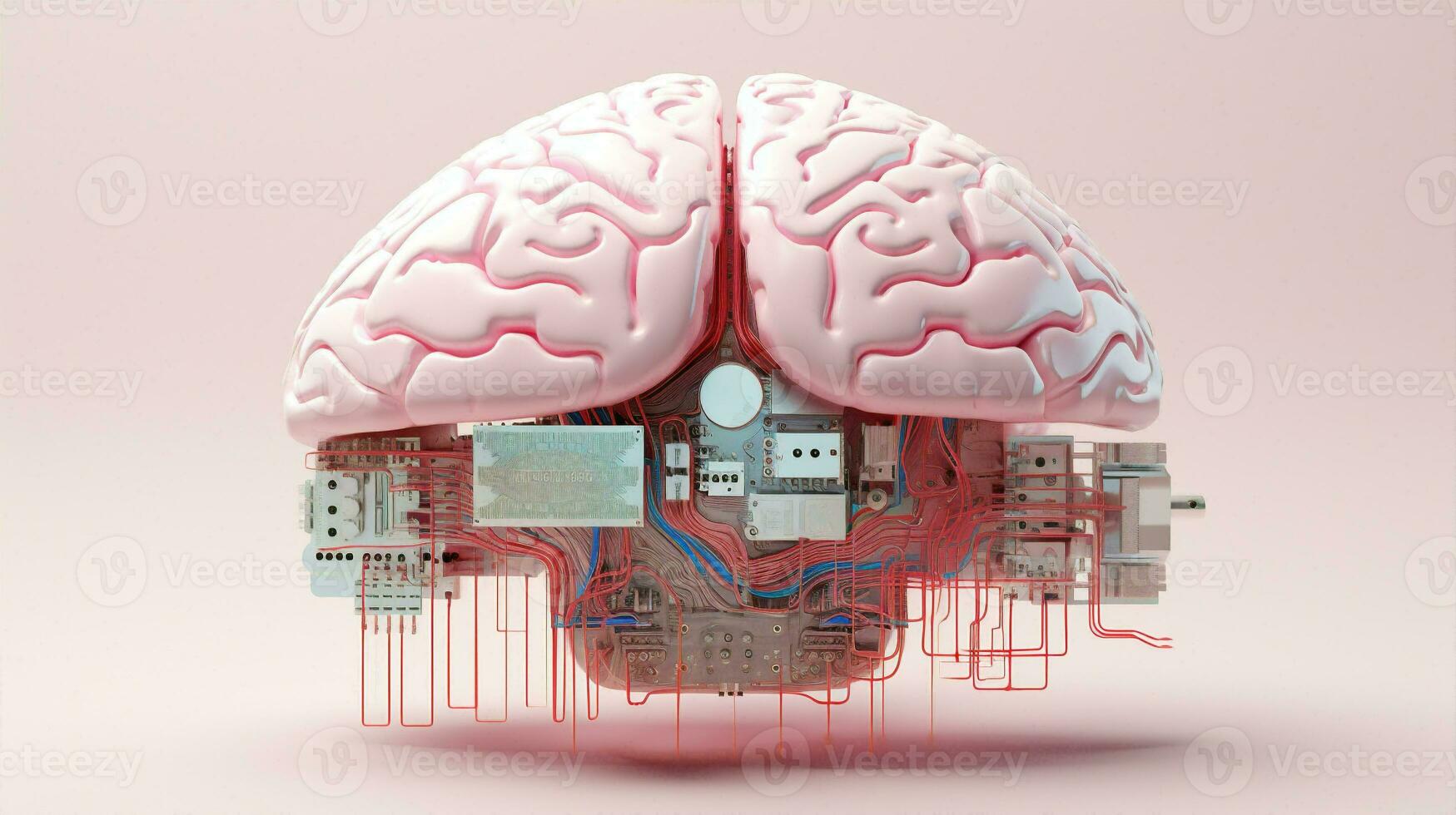 Artificial abstract digital intelligence neon concept brain pink technology science photo