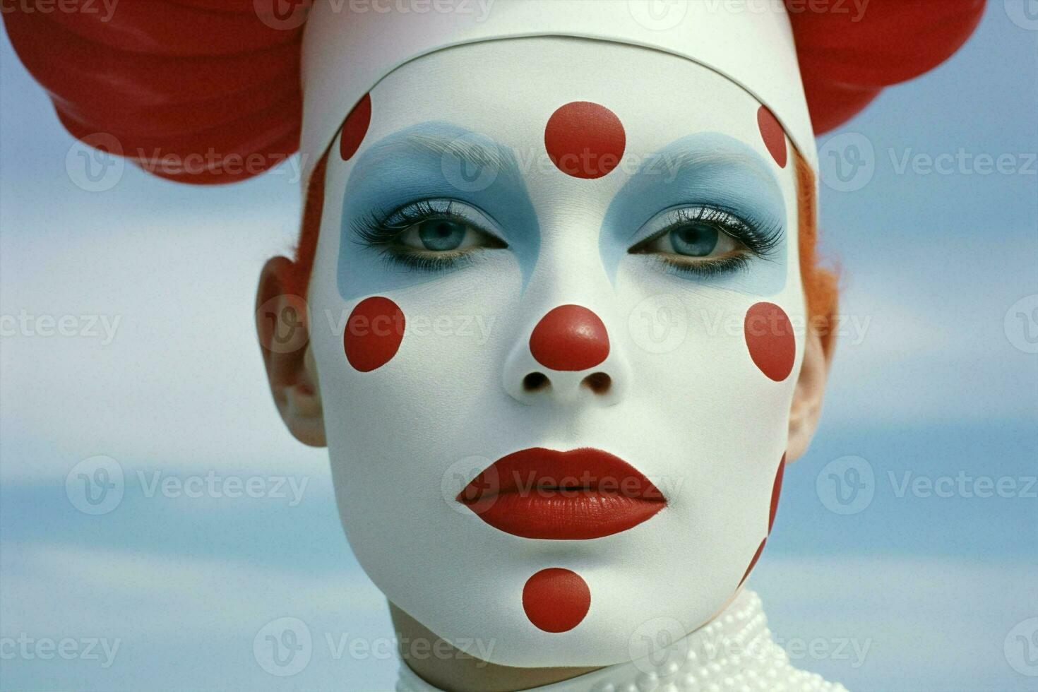 Man fan red art looking portrait horizontal sign clown mime circus paint symbol face photo