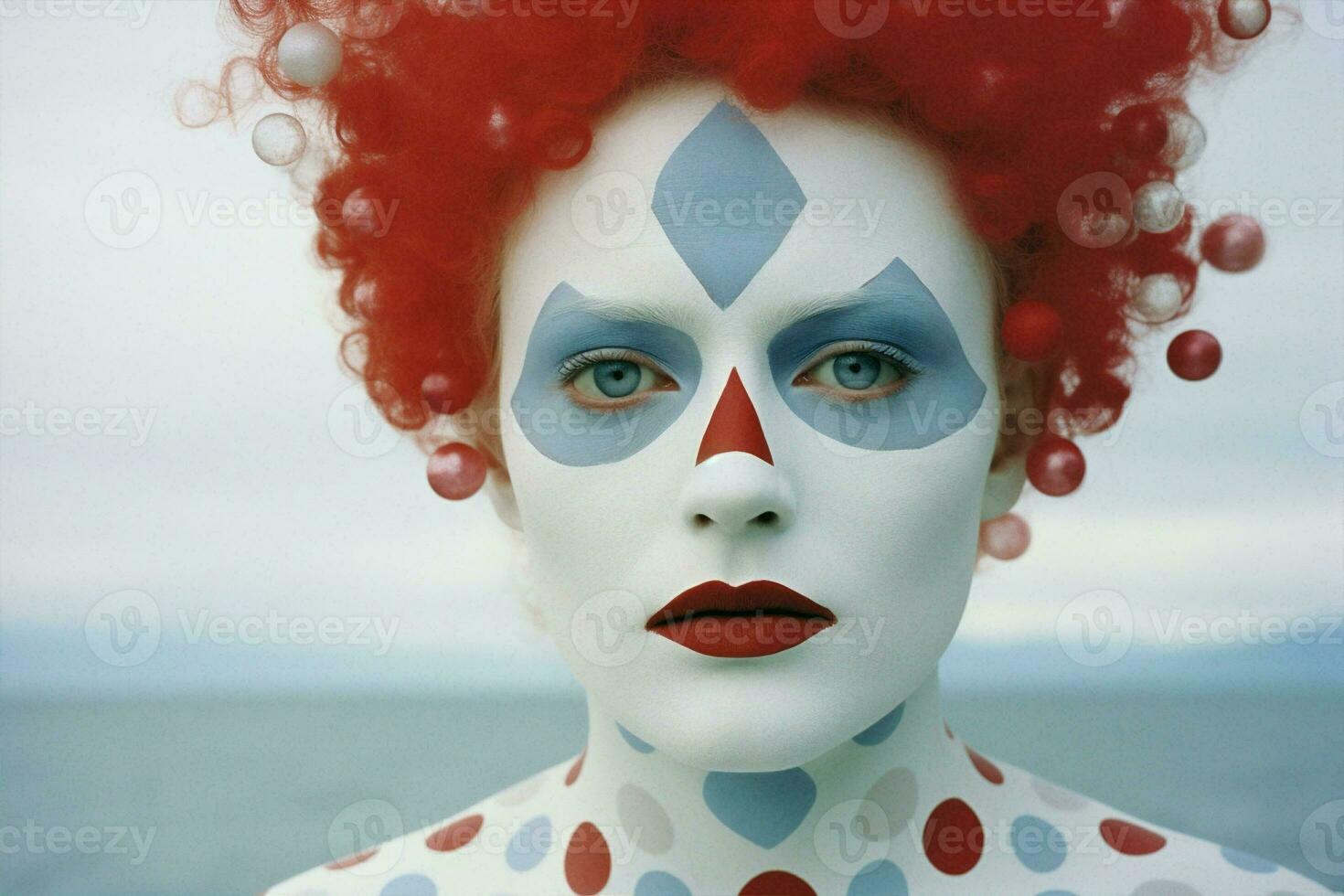 Man fan circus art paint clown portrait make red face mime photo