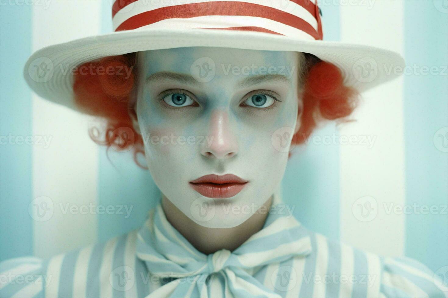 Man paint red circus face beauty fan art portrait football mime clown photo