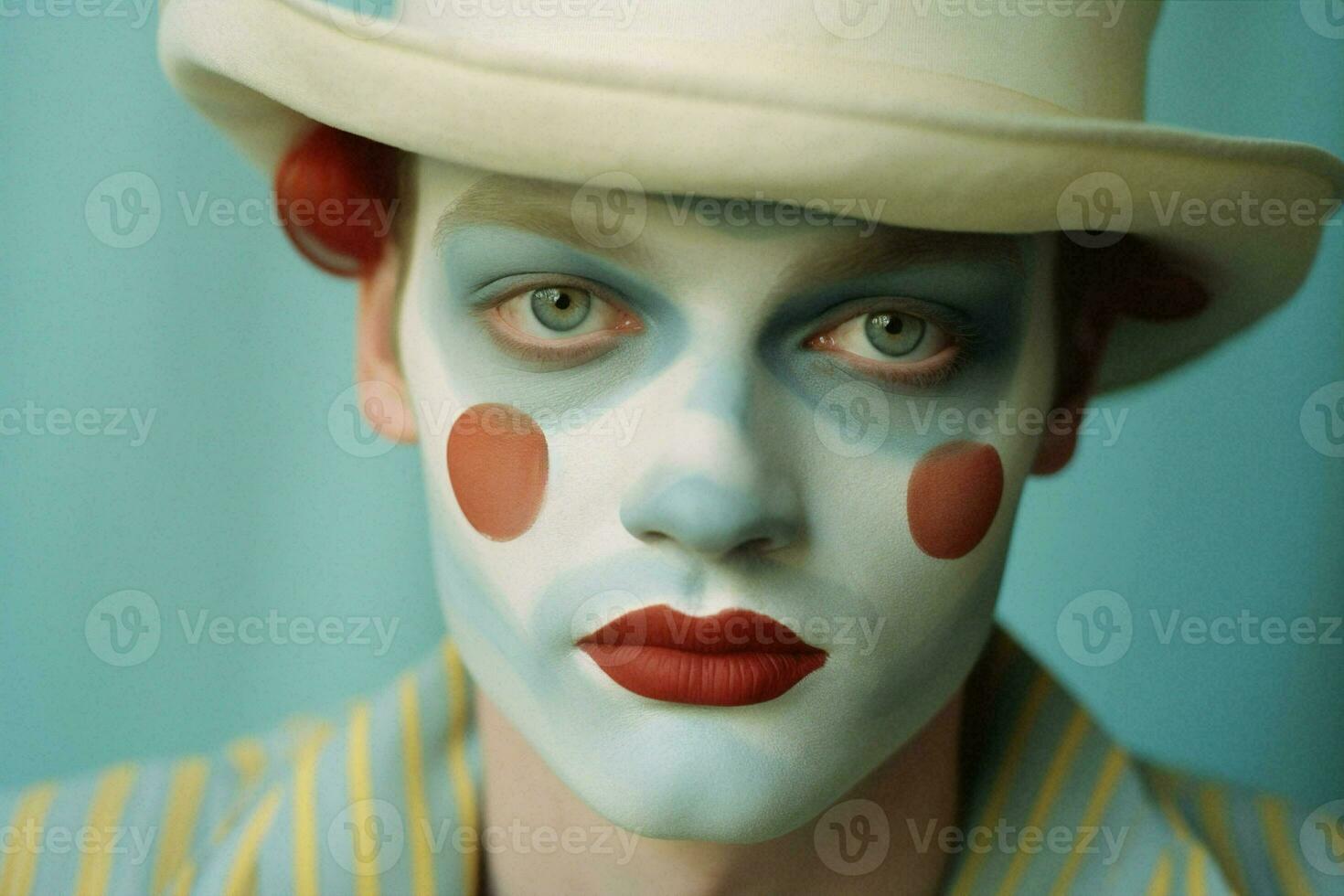Art woman man european face clown fan paint beauty portrait red circus female mime eye photo