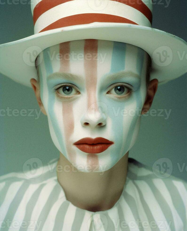 Man portrait red beauty mime fan art clown paint face circus photo