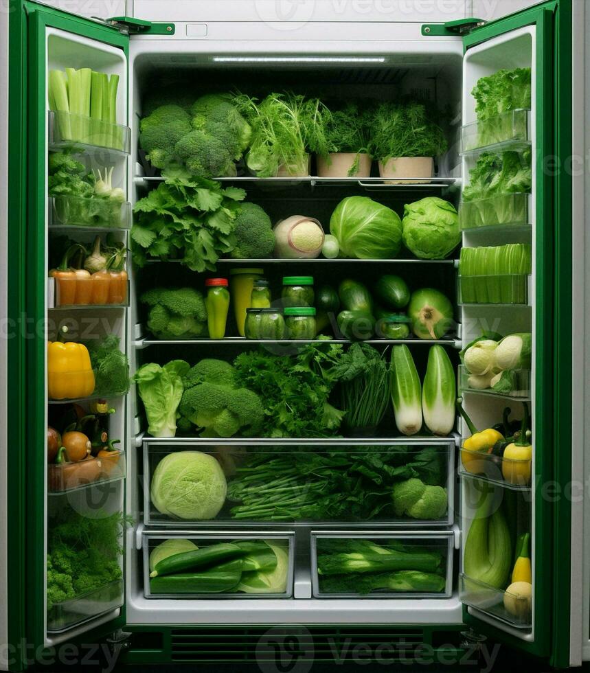 Fridge refrigerator healthy broccoli diet food kitchen vegetarian fresh green photo