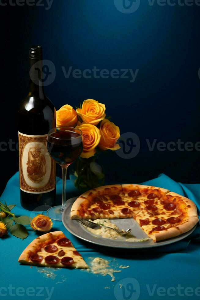 Dinner pizza bottle wine cheese alcohol food drink love glass photo