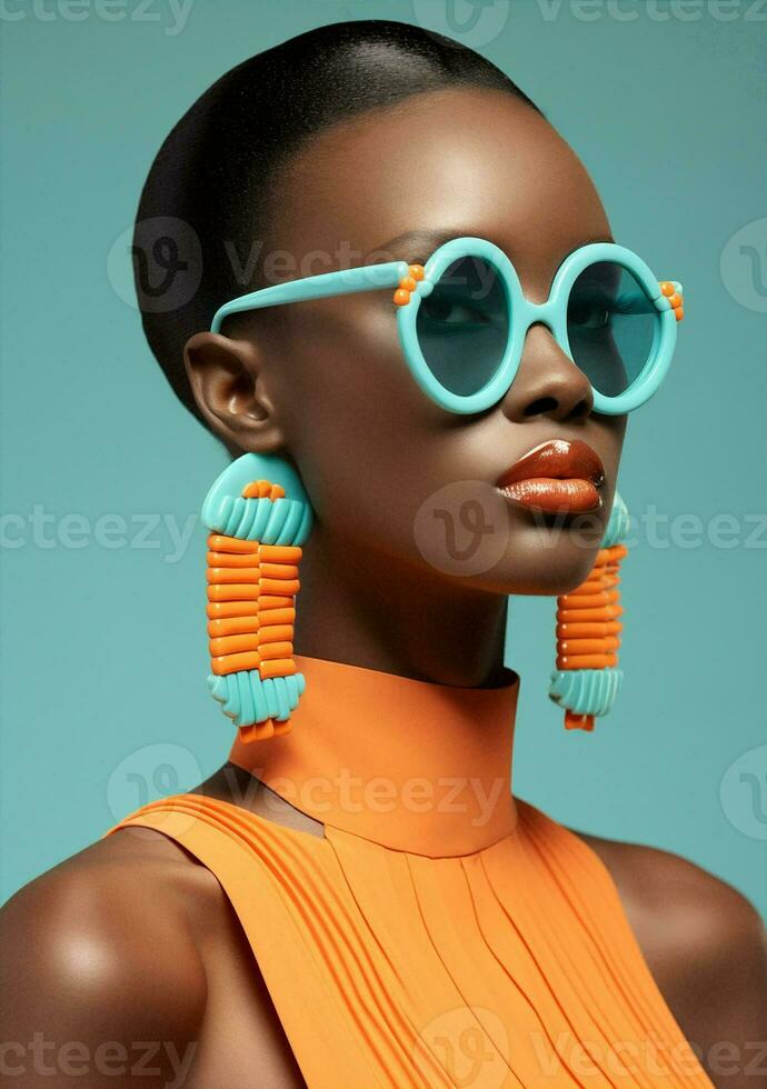 frio mujer moderno africano de moda belleza negro retrato lentes moda de  moda americano color Gafas de sol 32170486 Foto de stock en Vecteezy