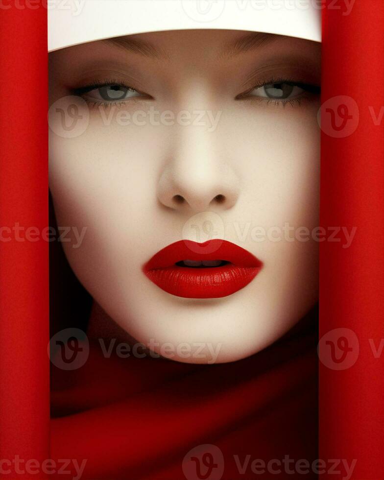 mujer mano estilo lápiz labial Moda dama belleza cara popular rojo retro foto