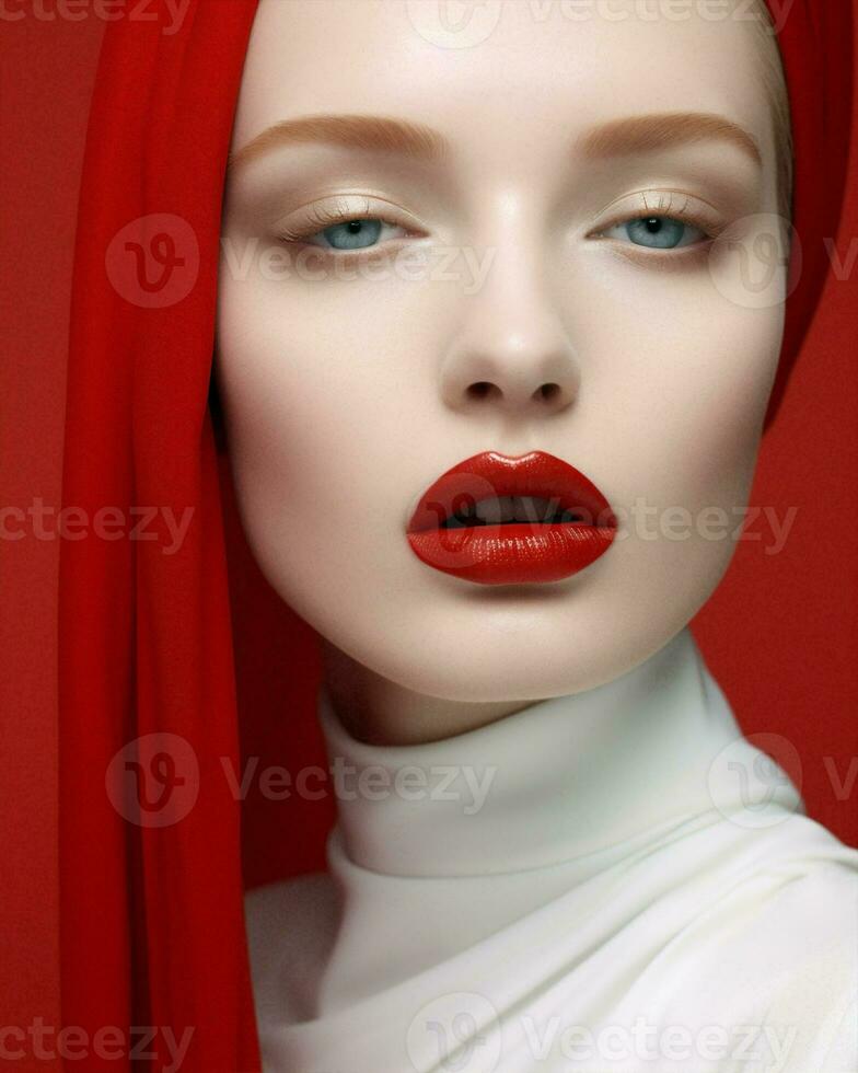 Beauty woman retro mouth lipstick care person face style hand fashion red lady photo