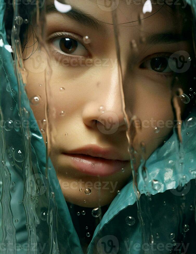 White woman portrait skin beauty clean face rain happy care water photo