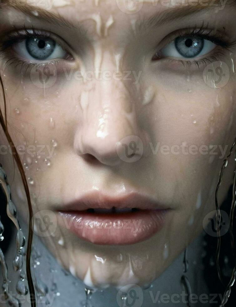 retrato mujer agua cuidado limpiar blanco cara protección de la piel lluvia piel spa belleza hembra foto