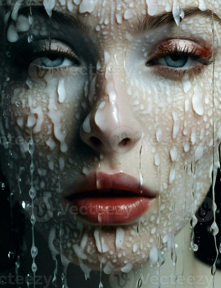 Beauty woman care face portrait wellness clean white skin water rain photo