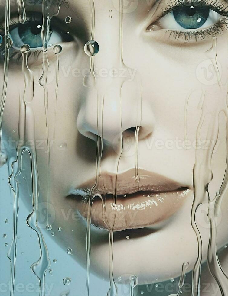 Woman clean beauty pretty rain skin sensuality white care face portrait water photo