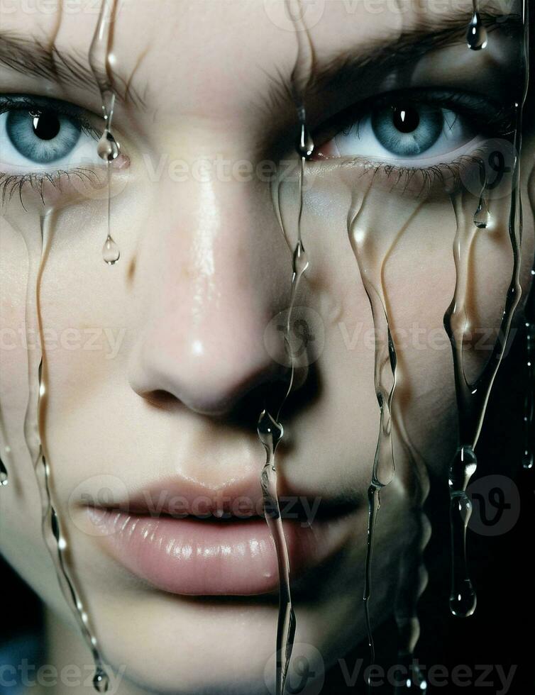 Woman face beauty treatment clean water white isolated skin portrait sensuality rain care eyes photo