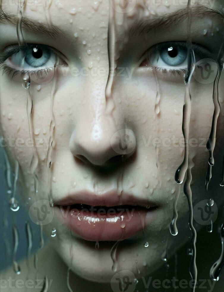 Head woman face skin clean portrait water white care rain beauty wellness emotion photo