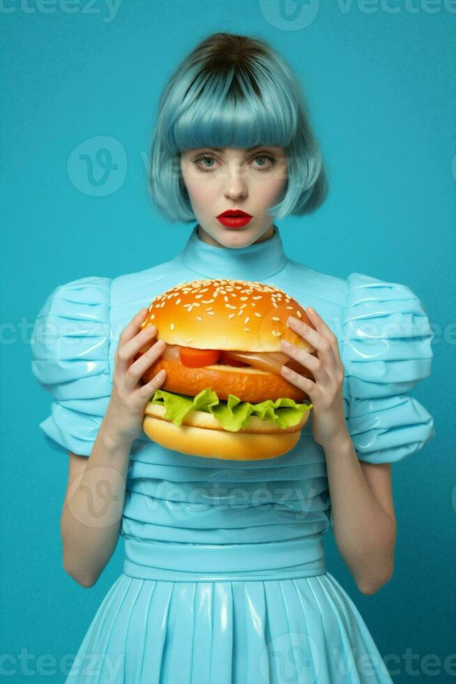 Woman hamburger burger hand art photo