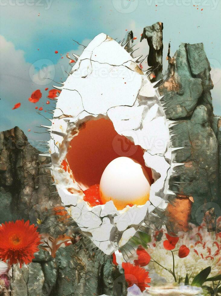 Art breakfast city white idea egg food concept broken abstract photo