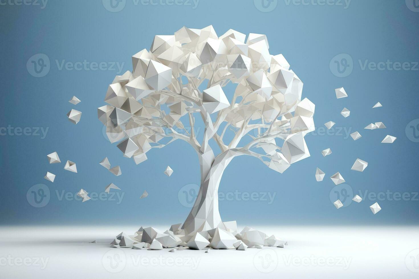 Abstract low poly tree, selective focus, Generative AI illustration photo