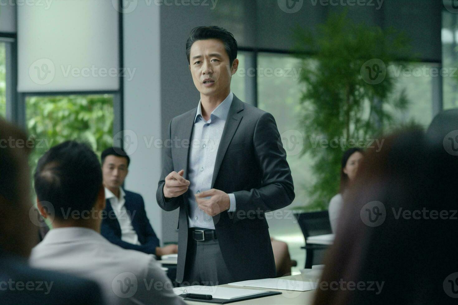 Man office professional meeting talking strategy person business businessman teamwork occupation manager modern indoors sitting finance photo