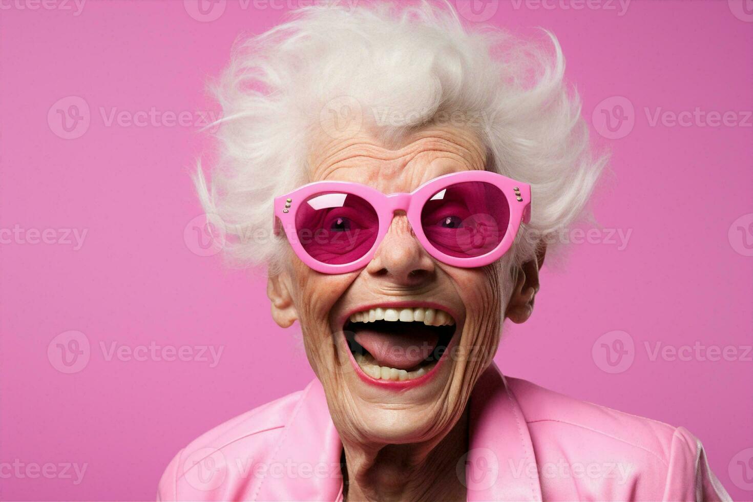 Old woman happy pink senior portrait photo