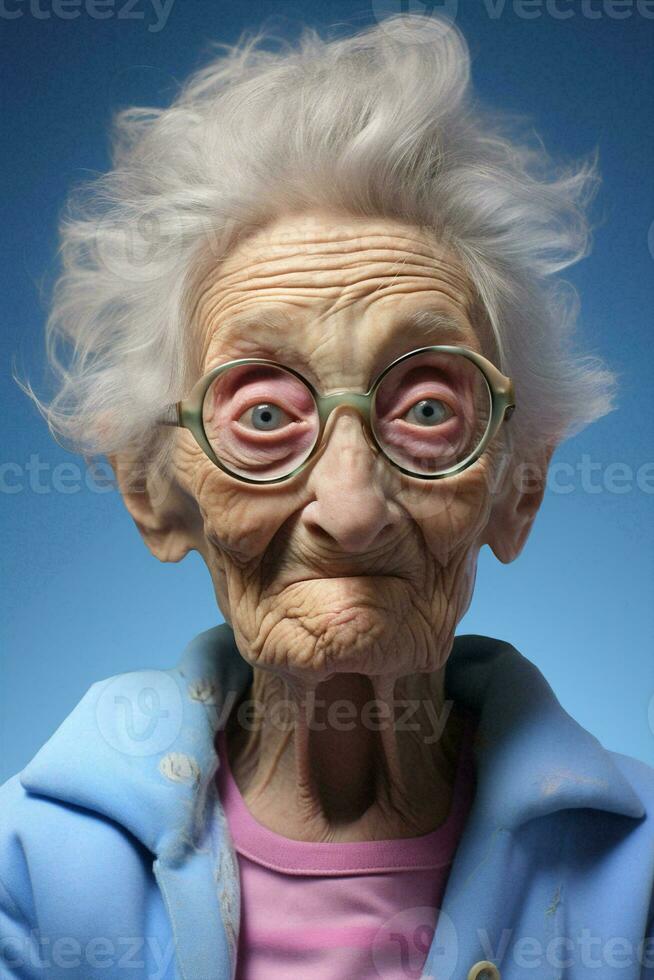 Old woman portrait surprise shock photo