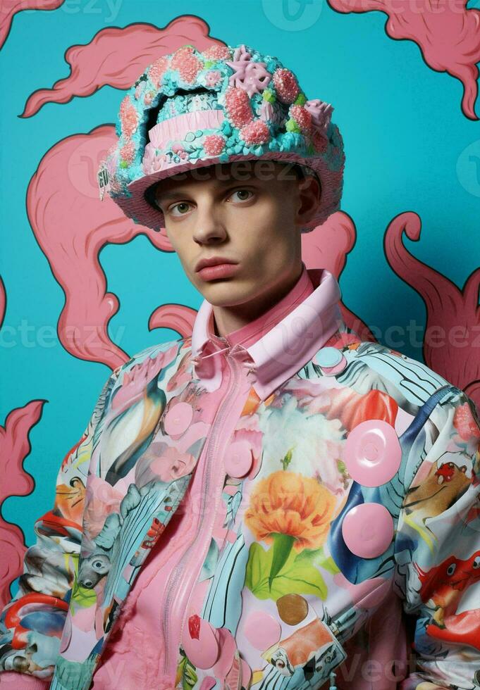 Animal man flowers fashion portrait lifestyle hat dino concept black modern photo