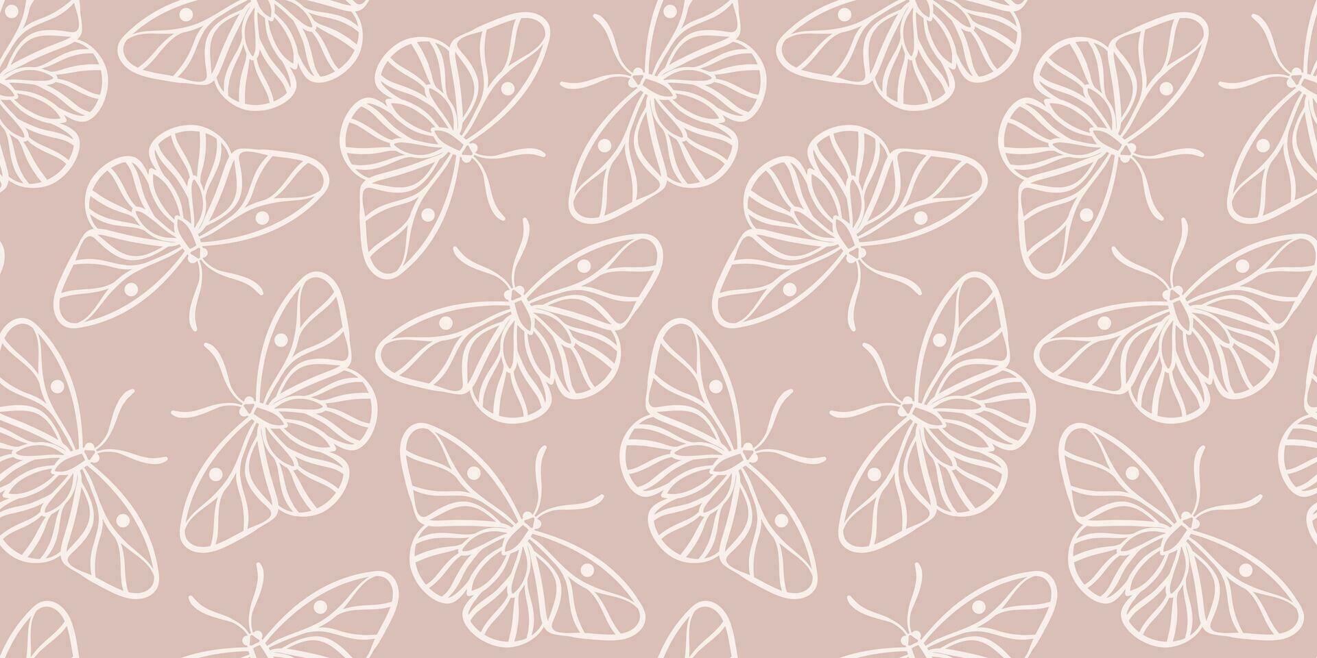 Scattered butterflies pastel vector background, seamless repeat pattern wallpaper