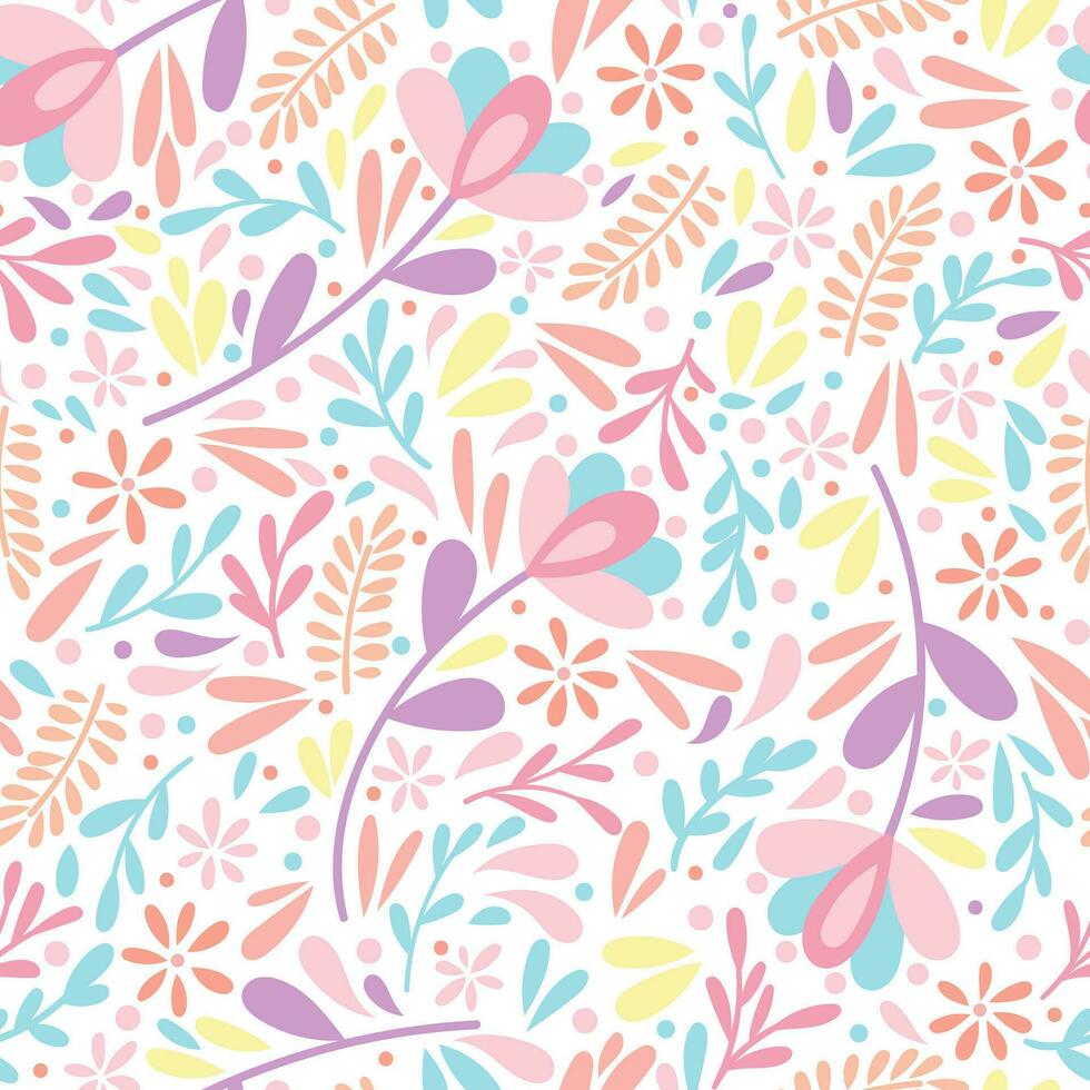 Colorful pastel modern floral pattern, happy and cute background for the spring, endless repeating wallpaper vector