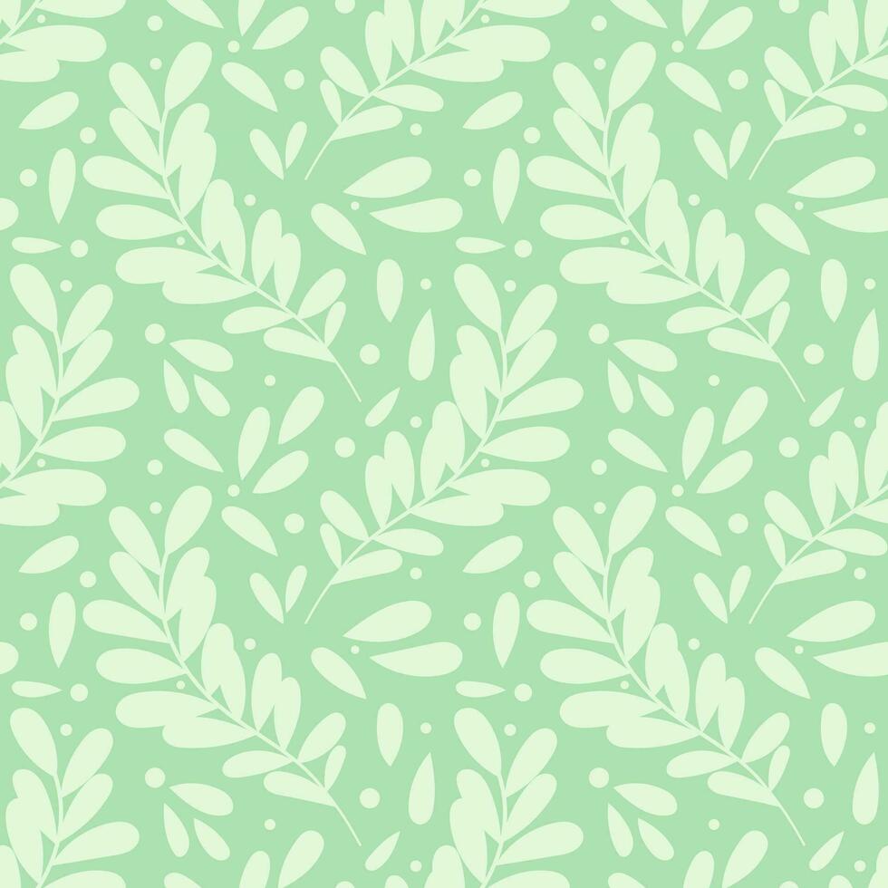 Monochrome light green leaf vector pattern background, seamless repeating wallpaper