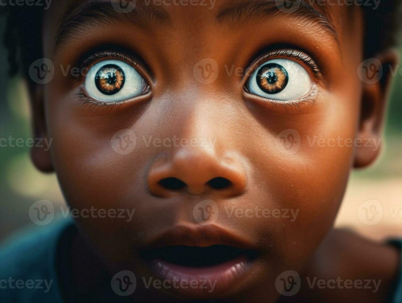 portrait business funny black surprise guy child face expression background emotion. Generative AI. photo
