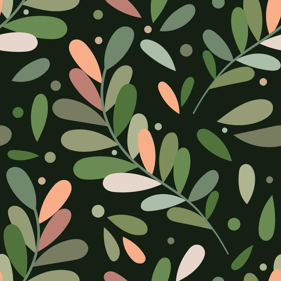 Dark green magical vector pattern with leaves, leaf background illustration, seamless repeating wallpaper