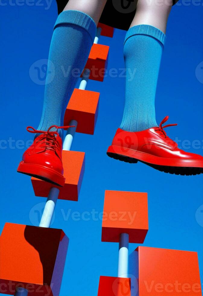 Red woman shoe fashionable blue photo