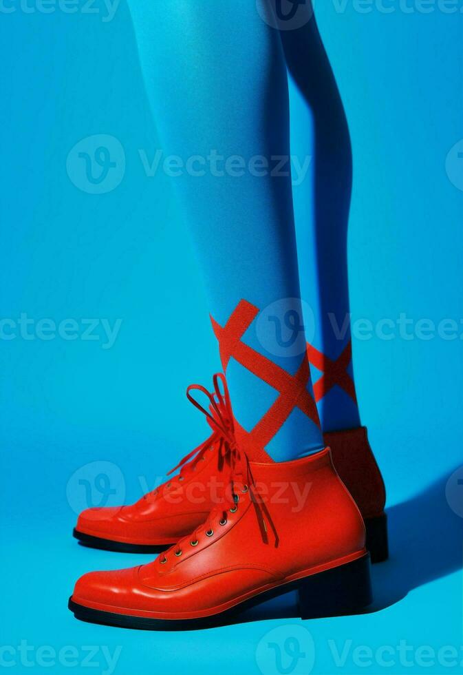 mujer tacones color romántico estilo dama rojo joven zapato moderno azul de moda concepto tendencia foto