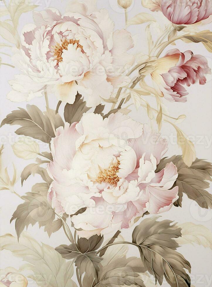 Pink nature pattern flowers peony floral watercolor romantic art rose photo