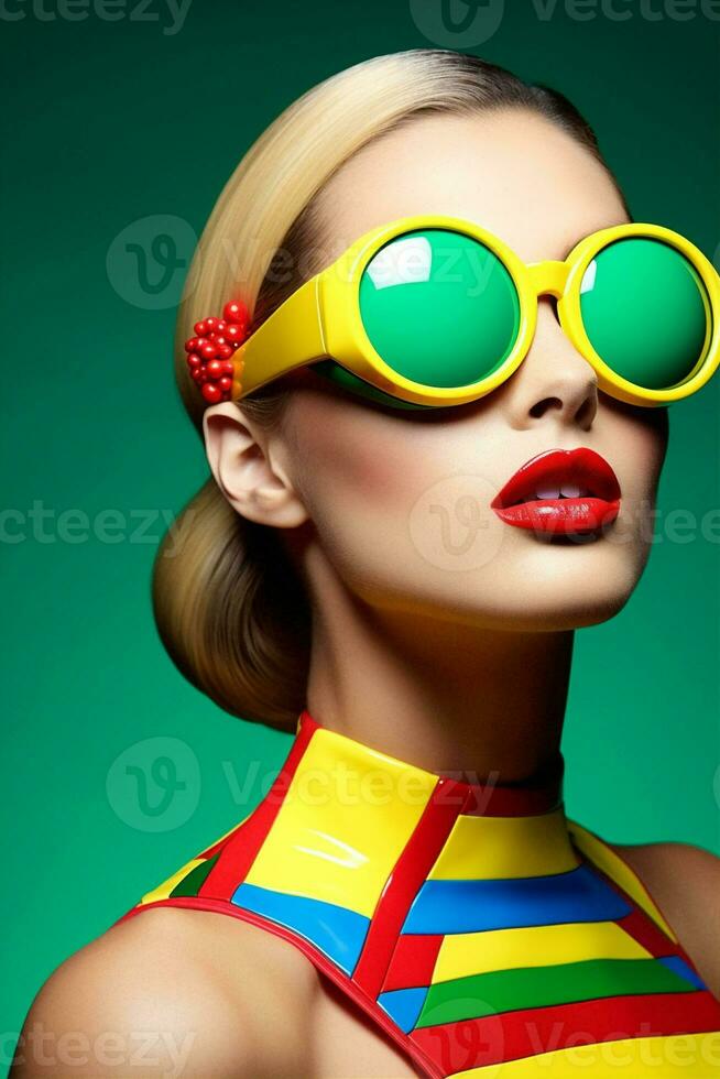 Pink woman neon black color hipster beauty yellow trendy cool cute fashionable lifestyle sunglasses photo
