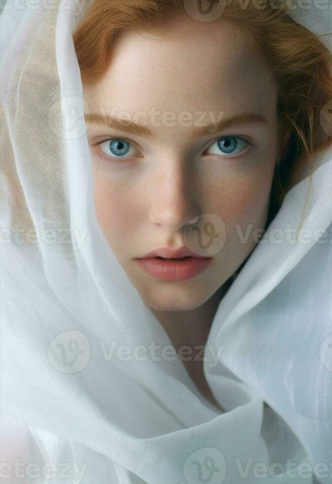 Young woman beauty portrait white face photo