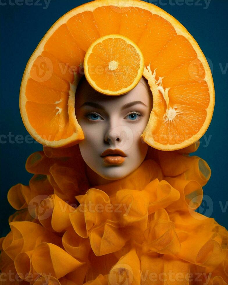 mujer naranja Fruta belleza foto