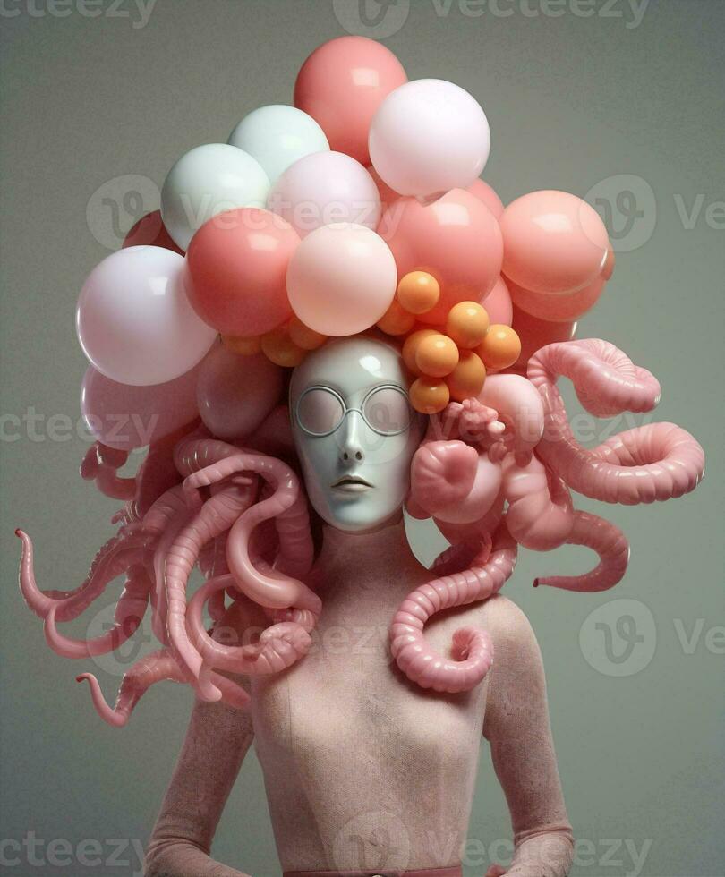 Face woman background lips mask halloween pink goggles fashion mystery octopus beauty latex party makeup photo