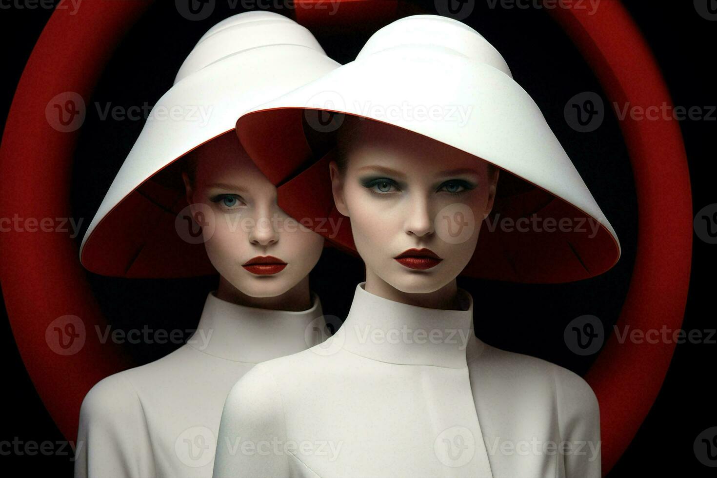 Autumn black art vogue hat fashion two women red attractive adult white beauty colorful photo