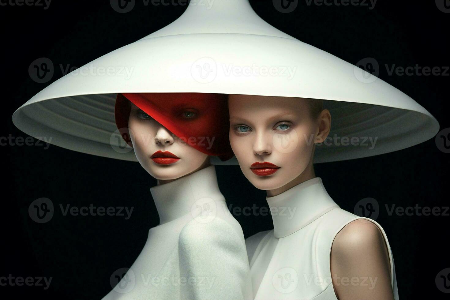 Colorful black art attractive women red beauty fashion vogue style white hat photo